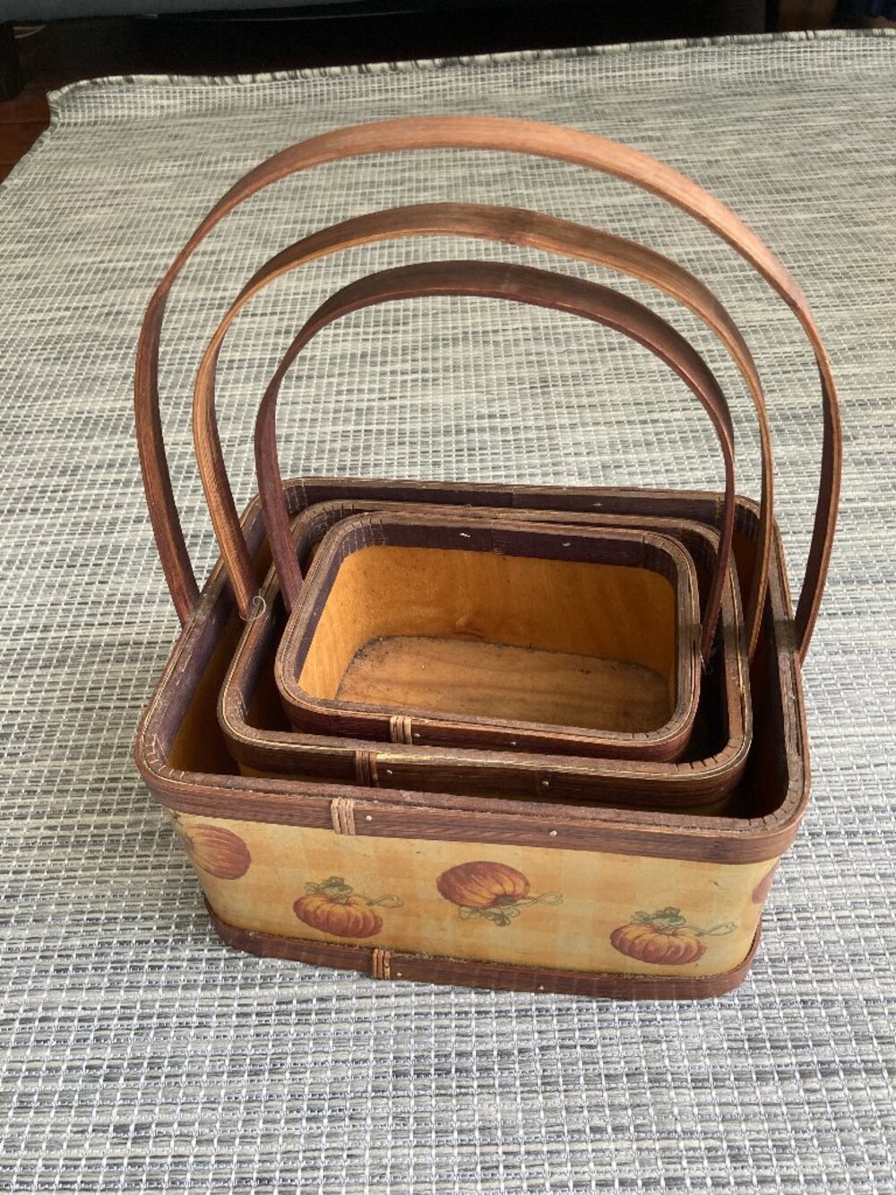 Vintage 80's Garden Ridge Set of 3 Square  NestingWooden Baskets Fall
